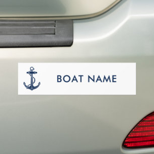 Autocollant De Voiture Nom de bateau moderne ancre bleu marine personnali