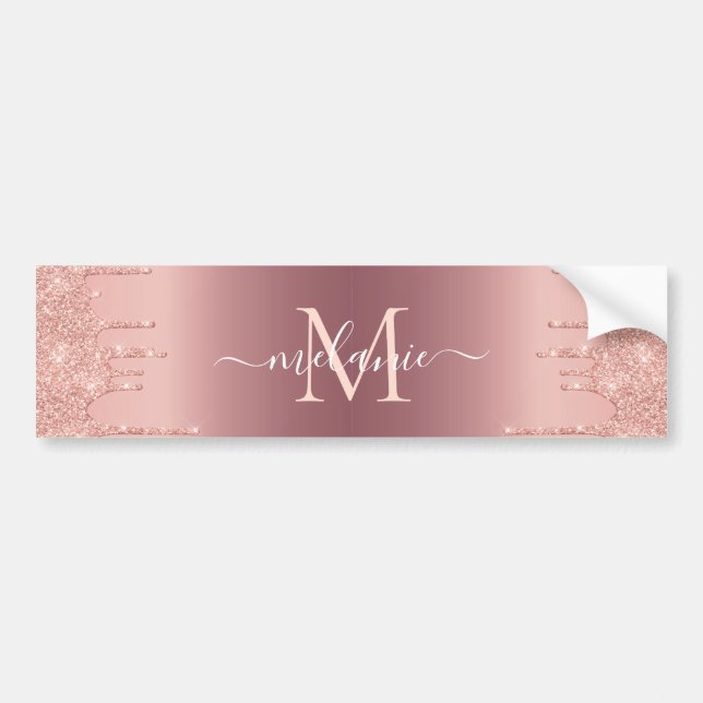 Autocollant De Voiture Nom du monogramme Rose texte Parties scintillant d (Devant)