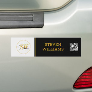 Autocollant De Voiture Nom monogramme et signature moderne / code QR