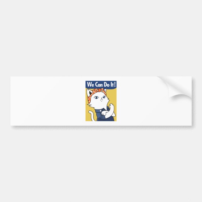Autocollant De Voiture Nous Pouvons Le Faire ! Chat blanc Rosie le Rivete (Devant)