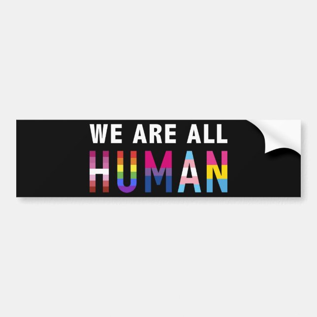 Autocollant De Voiture Nous sommes tous humains avec des drapeaux LGBTQ+  (Devant)