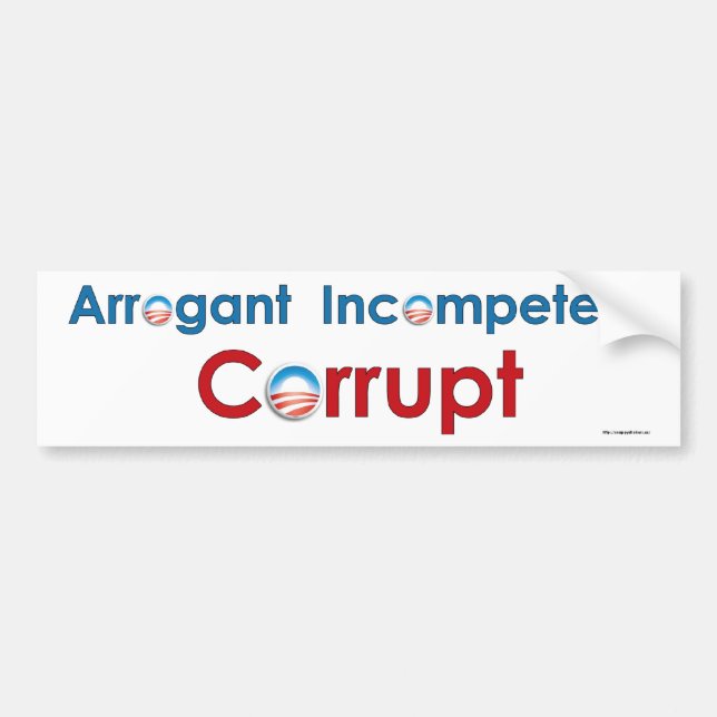 Autocollant De Voiture Obama - arrogant, incompétent, corrompu (Devant)