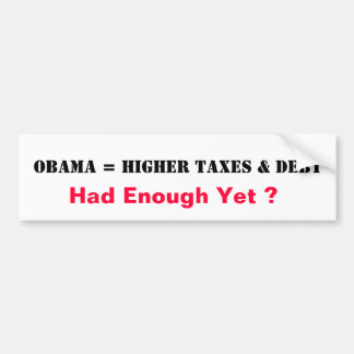 Autocollant De Voiture Obama = des impôts plus élevés et dette
