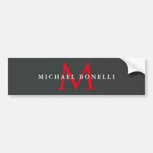 Autocollant De Voiture Onyx Noir Rouge Monogramme Moderne Minimaliste