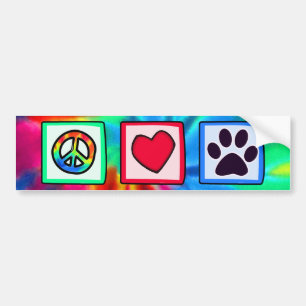 Autocollant De Voiture Paix, amour, chien ; Pawprint