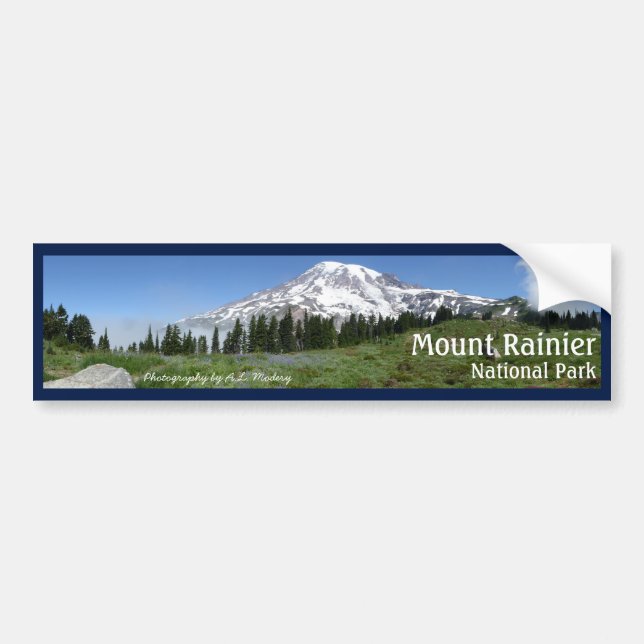Autocollant De Voiture Panorama du mont Rainier avec le texte (Devant)