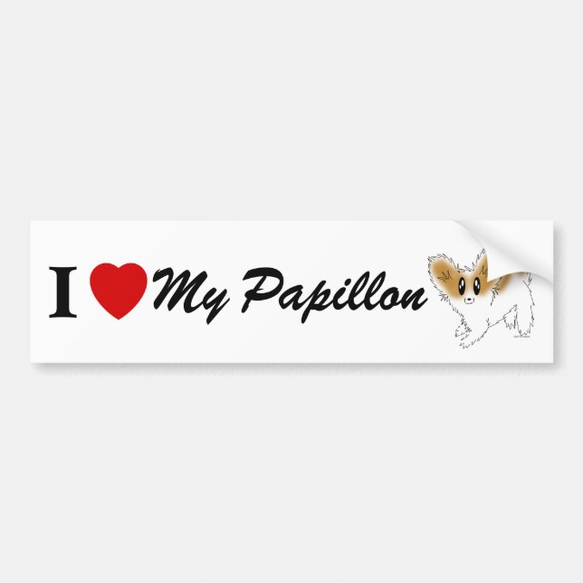 Autocollant De Voiture Papillon Scruffy Cute I Heart Love My Papillon (Devant)