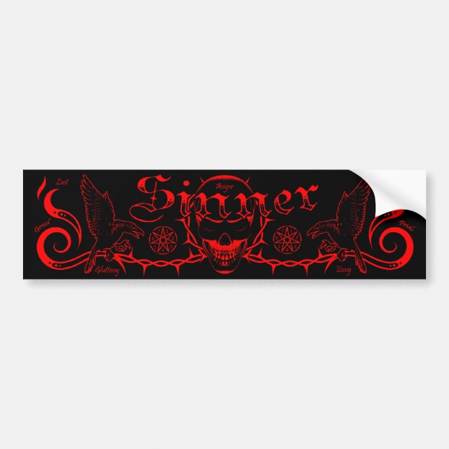 Autocollant De Voiture Pare-chocs de crâne de Sinner (rouge) (Devant)