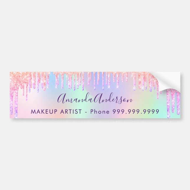 Autocollant De Voiture Parties scintillant holographique goutte rose viol (Devant)
