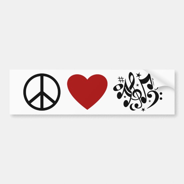 Autocollant De Voiture Peace Love Harmony Red Heart Black Notes musicales (Devant)