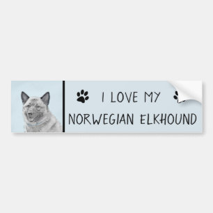 Autocollant De Voiture Peinture norvégienne Elkhound - Art original Chien