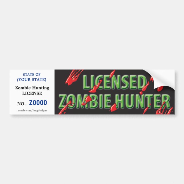 Autocollant De Voiture Permis de chasse de ZOMBI avec des éclaboussures (Devant)