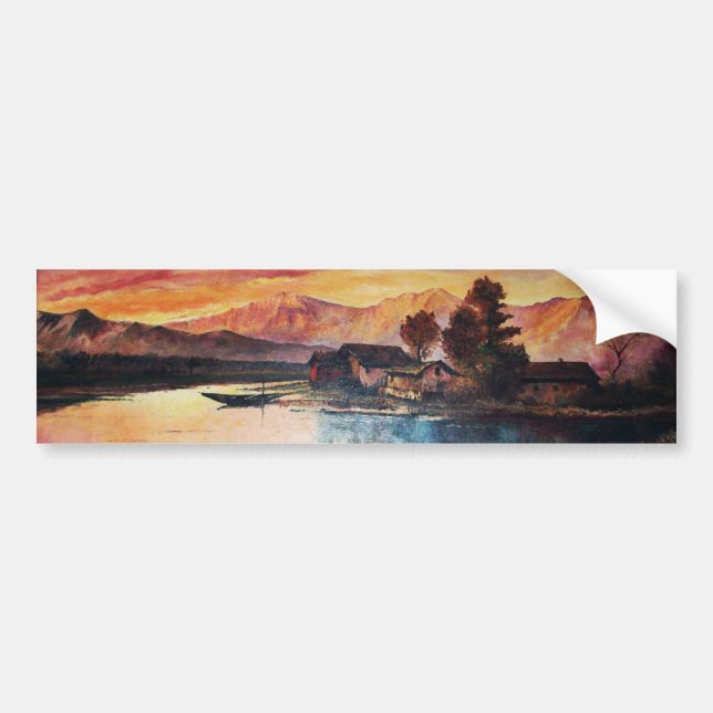 AUTOCOLLANT DE VOITURE PINK MOUNTAINS LAC ALPINE SUNSET PAYSAGE (Devant)