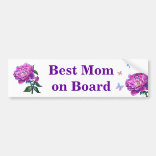 Autocollant De Voiture Pink Peony Art, Meilleure maman à bord
