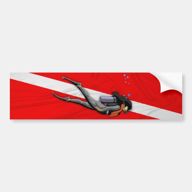 Autocollant De Voiture Plongeur et drapeau froissé de piqué (Devant)