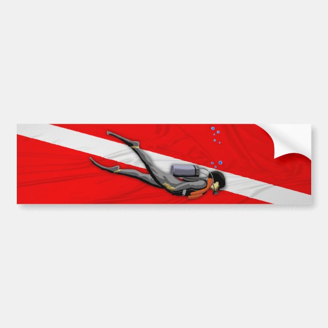Autocollant De Voiture Plongeur et drapeau froissé de piqué (Devant)