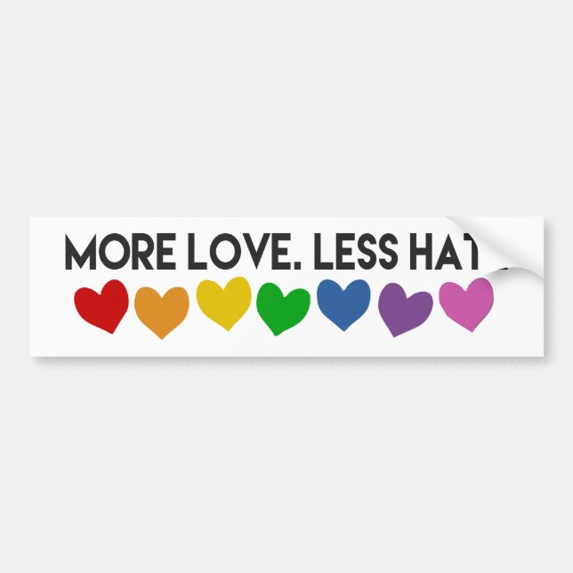 AUTOCOLLANT DE VOITURE PLUS AMOUR MOINS HAÏS COEURS DE PLANCHE GAY PRIDE (Devant)