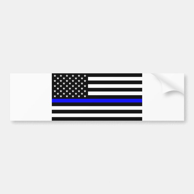 Autocollant De Voiture - Police à drapeau américain Ligne Bleue Mince (Devant)