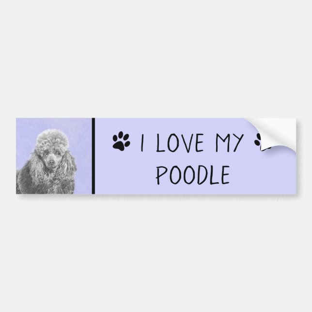 Autocollant De Voiture Poodé Jouet miniature Argent gris bleu Chien Art (Devant)
