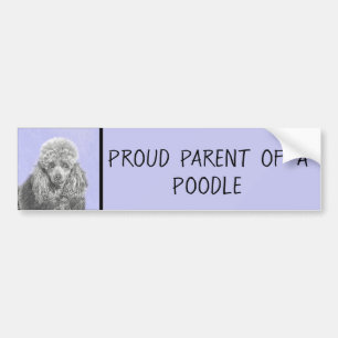 Autocollant De Voiture Poodé Jouet miniature Argent gris bleu Chien Art