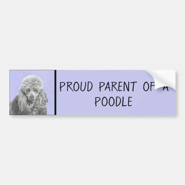 Autocollant De Voiture Poodé Jouet miniature Argent gris bleu Chien Art (Devant)