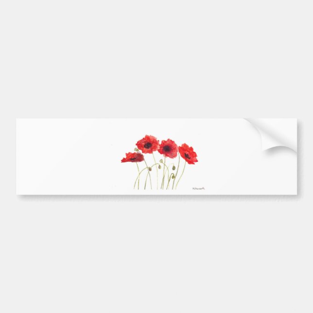 Autocollant De Voiture Poppies fleurs rouges aquarelle pavot rustique (Devant)