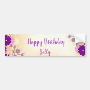 Autocollant De Voiture Purple flowers happy birthday