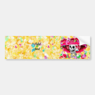 Autocollant De Voiture Rire Skeleton Woman dans Red Bonnet