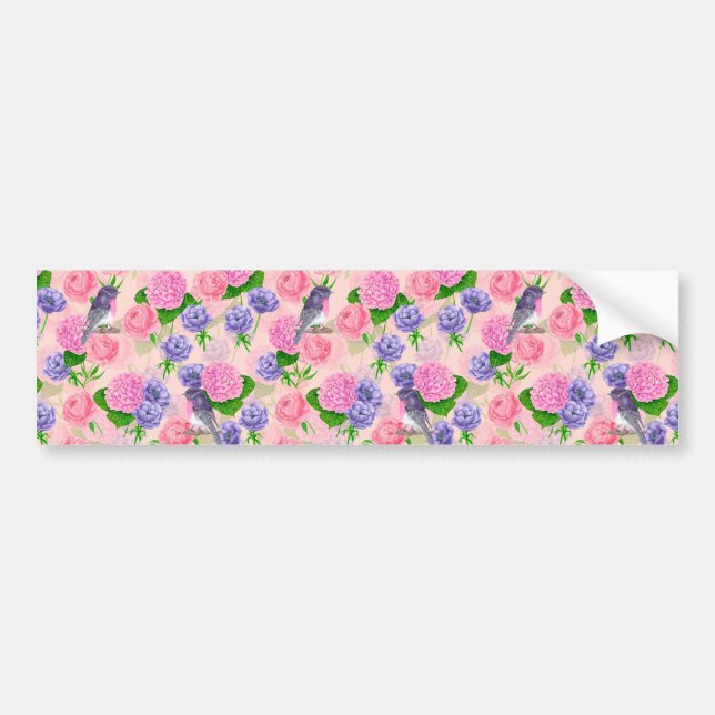 Autocollant De Voiture Robin et fleurs, motif aquarelle (Devant)