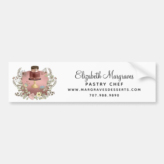 Autocollant De Voiture Rose Gold Cake Bakery Baker pâtisserie Chef (Devant)