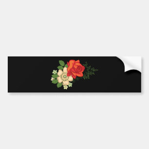 Autocollant De Voiture Rose rouge et marguerites sur fond noir