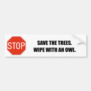 AUTOCOLLANT DE VOITURE SAUVEZ LES ARBRES. CHIFFON AVEC UN HIBOU