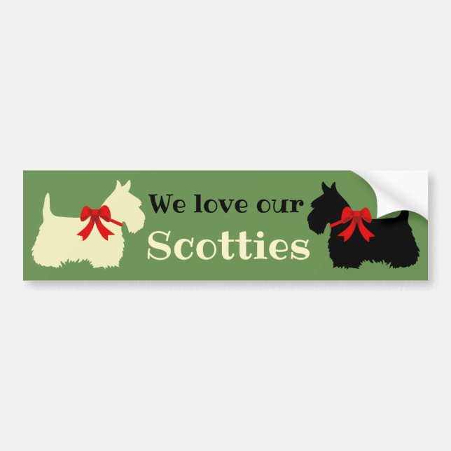 Autocollant De Voiture Scottish Terrier, j'aime mes écossais/roux/noir (Devant)