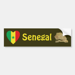 Autocollant De Voiture Senegal Flag Heart + Map Bumper Sticker