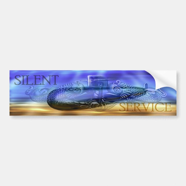 Autocollant De Voiture Service silencieux w/Sub et dauphins BumperSticker (Devant)
