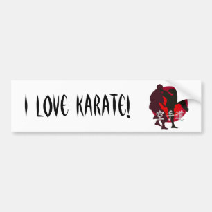 Autocollant De Voiture Silhouette de combat de karaté, fond rouge de
