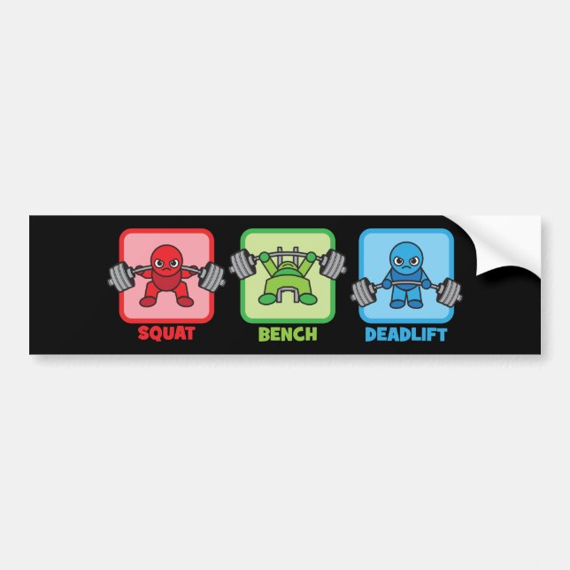 Autocollant De Voiture Squat, Banch Press, Deadlifter - Kawaii Powerlifte (Devant)