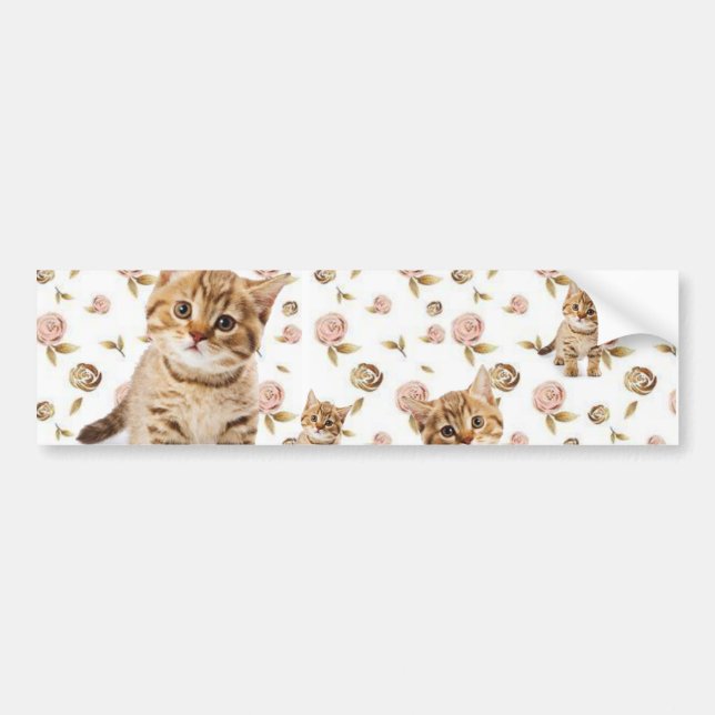 Autocollant De Voiture Sticker Chat Kittens Floral (Devant)