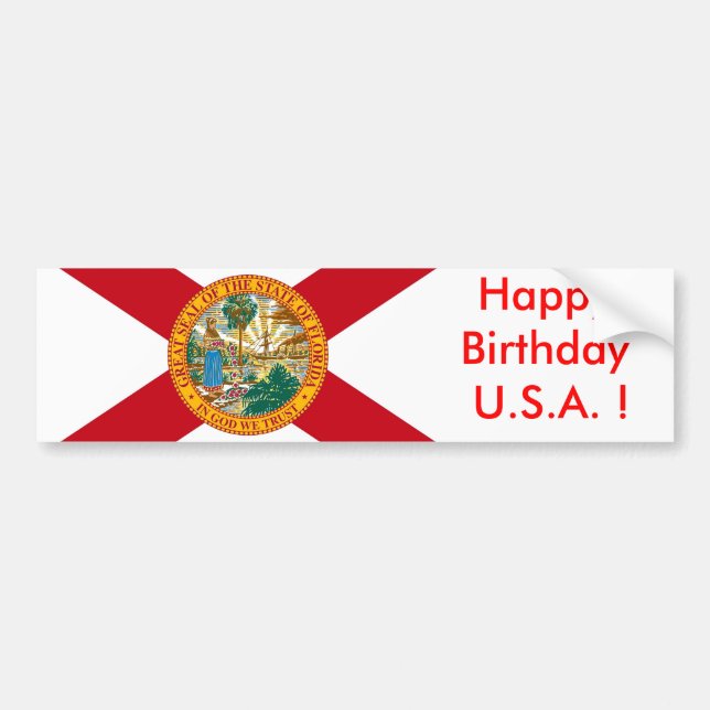Autocollant De Voiture Sticker Drapeau de Floride, Joyeux anniversaire U. (Devant)
