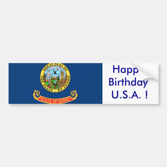 Autocollant De Voiture Sticker Drapeau de l'Idaho, Joyeux Anniversaire U. (Devant)