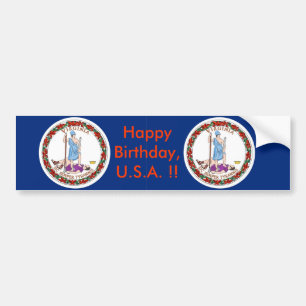 Autocollant De Voiture Sticker Drapeau de Virginie, Joyeux Anniversaire U