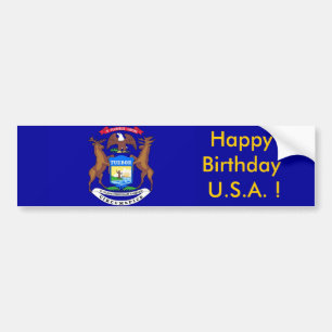 Autocollant De Voiture Sticker Drapeau du Michigan, Joyeux anniversaire U