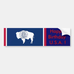 Autocollant De Voiture Sticker Drapeau du Wyoming, Joyeux Anniversaire U.