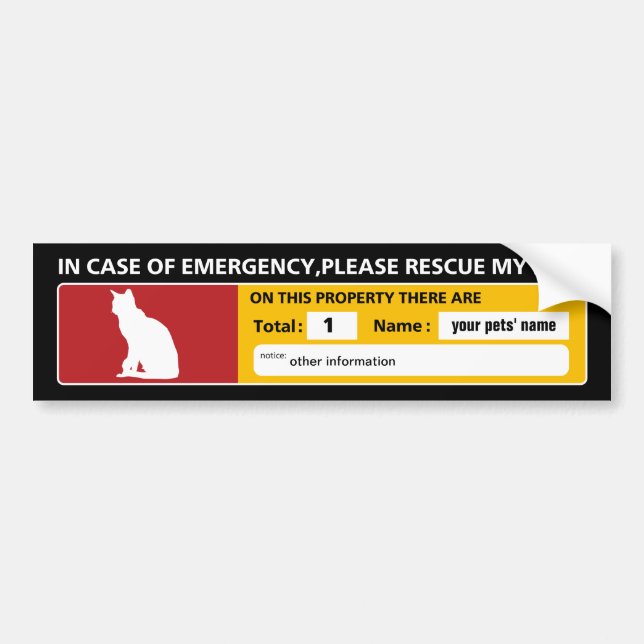 Autocollant De Voiture Sticker d'urgence (chat) (Devant)