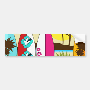 Autocollant De Voiture Surf Boutique Surf Ocean Beach Surfboards Palm Tre