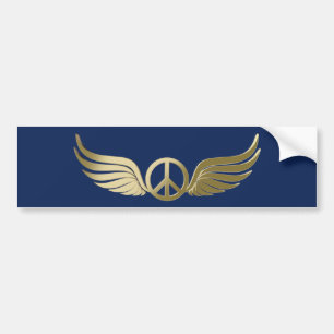 Autocollant De Voiture Symbole de paix d'apparence métallique avec ailes