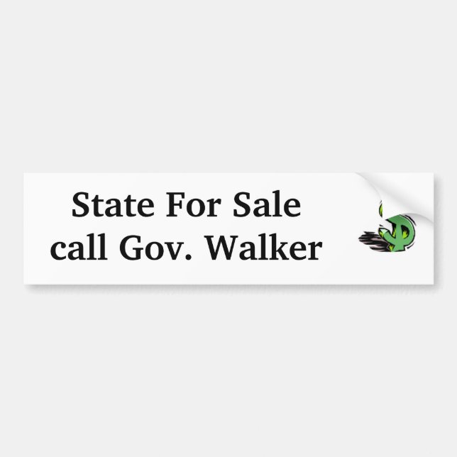 Autocollant De Voiture symbole dollar, état pour Salecall Gov. Walker (Devant)