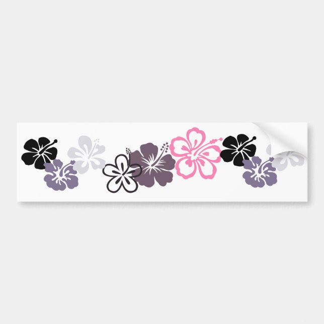 Autocollant De Voiture thème gris et rose de Hawaïen de ketmie (Devant)