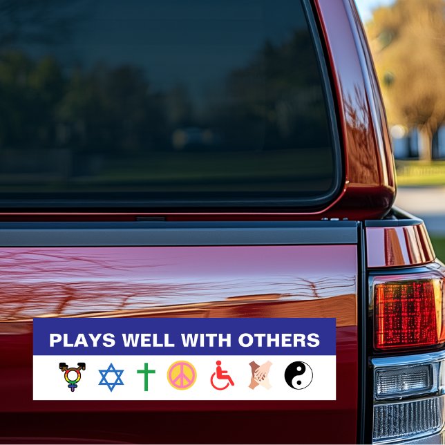 Autocollant De Voiture Tolérance (Plays Well With Others Tolerance Kindness Bumper Sticker)