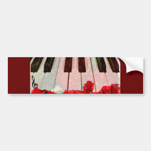 Autocollant De Voiture Touches de piano, Roses et notes de musique_